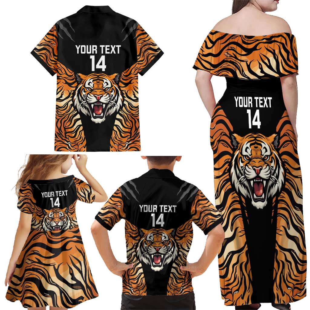 Brisbane Rugby Custom Family Matching Off Shoulder Maxi Dress and Hawaiian Shirt Go Tigers Skin Pattern - Aussie Hoodie