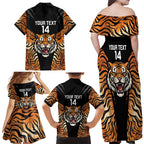 Brisbane Rugby Custom Family Matching Off Shoulder Maxi Dress and Hawaiian Shirt Go Tigers Skin Pattern - Aussie Hoodie