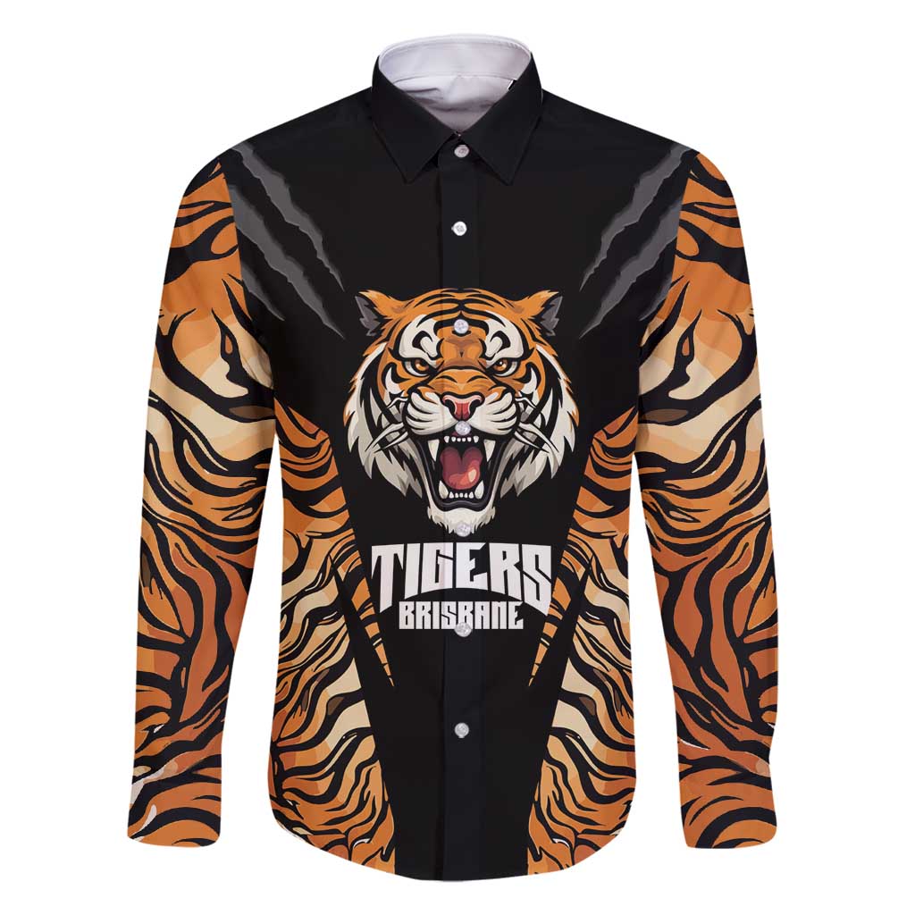 Brisbane Rugby Custom Family Matching Off Shoulder Maxi Dress and Hawaiian Shirt Go Tigers Skin Pattern - Aussie Hoodie