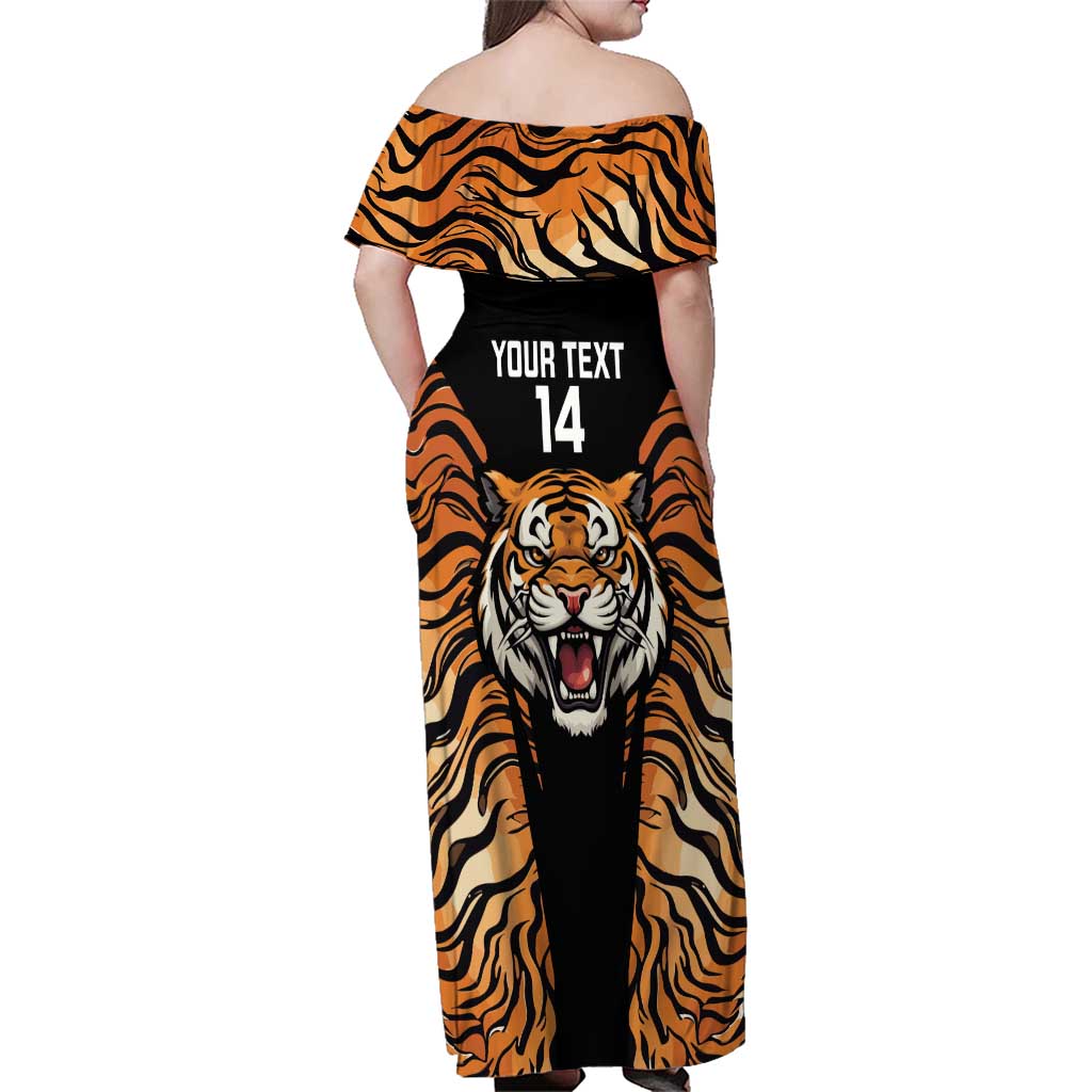 Brisbane Rugby Custom Family Matching Off Shoulder Maxi Dress and Hawaiian Shirt Go Tigers Skin Pattern - Aussie Hoodie