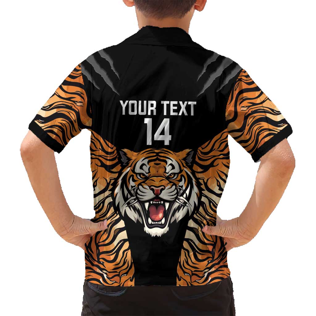 Brisbane Rugby Custom Family Matching Off Shoulder Short Dress and Hawaiian Shirt Go Tigers Skin Pattern - Aussie Hoodie
