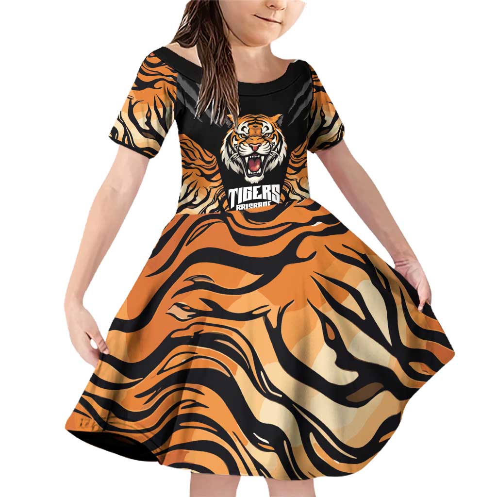 Brisbane Rugby Custom Family Matching Off Shoulder Short Dress and Hawaiian Shirt Go Tigers Skin Pattern - Aussie Hoodie