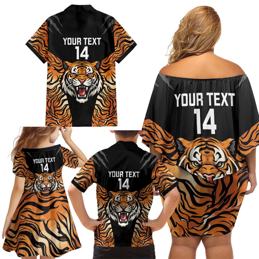 Brisbane Rugby Custom Family Matching Off Shoulder Short Dress and Hawaiian Shirt Go Tigers Skin Pattern - Aussie Hoodie