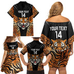 Brisbane Rugby Custom Family Matching Off Shoulder Short Dress and Hawaiian Shirt Go Tigers Skin Pattern - Aussie Hoodie