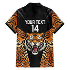 Brisbane Rugby Custom Family Matching Off Shoulder Short Dress and Hawaiian Shirt Go Tigers Skin Pattern - Aussie Hoodie