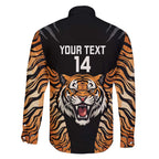 Brisbane Rugby Custom Family Matching Off Shoulder Short Dress and Hawaiian Shirt Go Tigers Skin Pattern - Aussie Hoodie