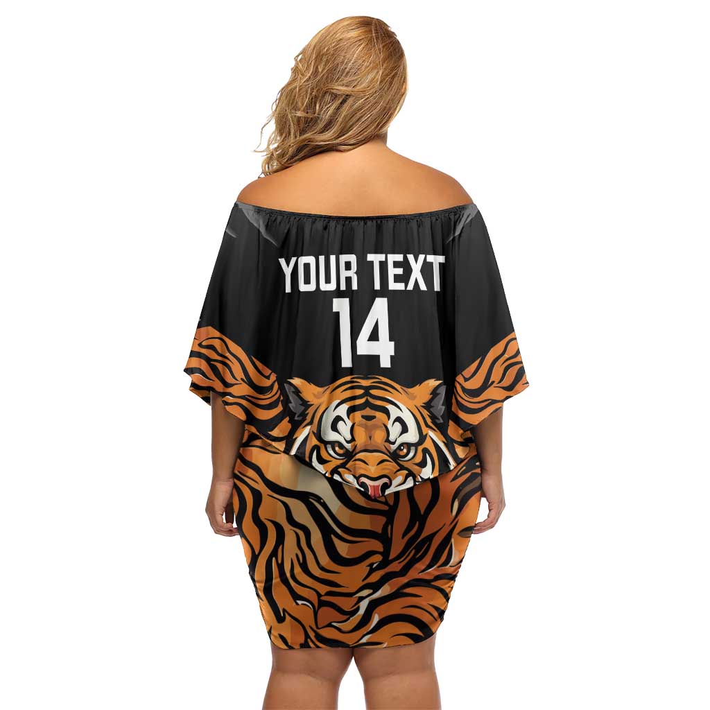 Brisbane Rugby Custom Family Matching Off Shoulder Short Dress and Hawaiian Shirt Go Tigers Skin Pattern - Aussie Hoodie
