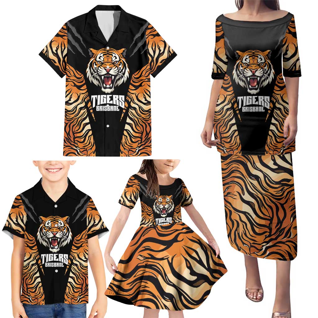 Brisbane Rugby Custom Family Matching Puletasi and Hawaiian Shirt Go Tigers Skin Pattern - Aussie Hoodie