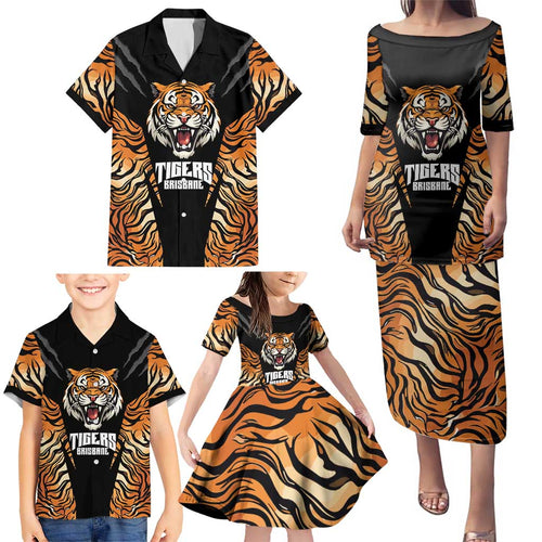 Brisbane Rugby Custom Family Matching Puletasi and Hawaiian Shirt Go Tigers Skin Pattern - Aussie Hoodie