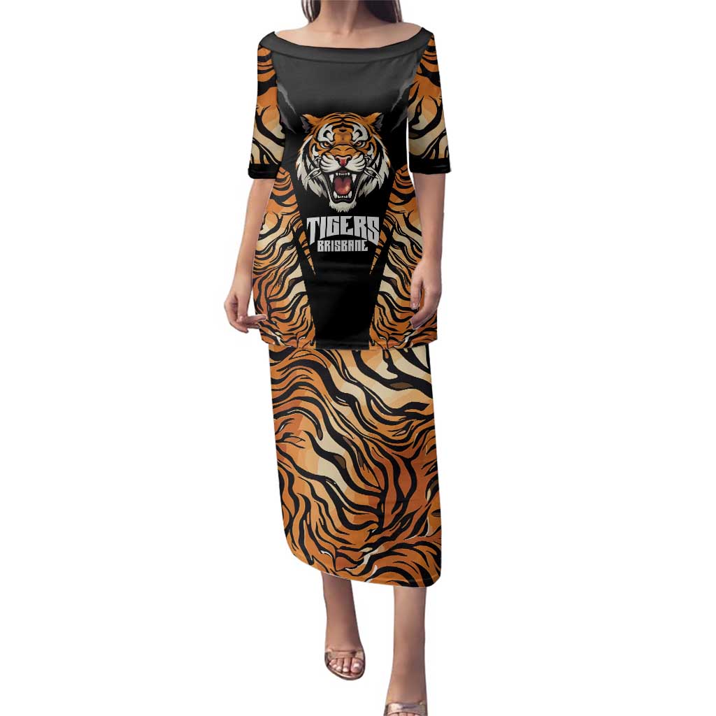 Brisbane Rugby Custom Family Matching Puletasi and Hawaiian Shirt Go Tigers Skin Pattern - Aussie Hoodie