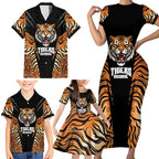 Brisbane Rugby Custom Family Matching Short Sleeve Bodycon Dress and Hawaiian Shirt Go Tigers Skin Pattern - Aussie Hoodie