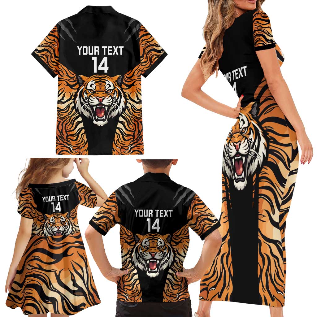 Brisbane Rugby Custom Family Matching Short Sleeve Bodycon Dress and Hawaiian Shirt Go Tigers Skin Pattern - Aussie Hoodie