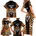 Brisbane Rugby Custom Family Matching Short Sleeve Bodycon Dress and Hawaiian Shirt Go Tigers Skin Pattern - Aussie Hoodie