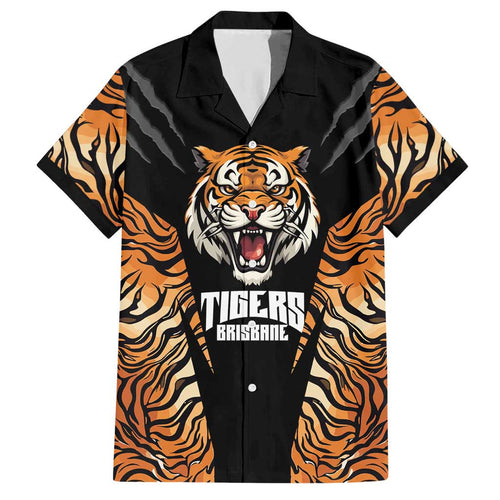 Brisbane Rugby Custom Family Matching Short Sleeve Bodycon Dress and Hawaiian Shirt Go Tigers Skin Pattern - Aussie Hoodie