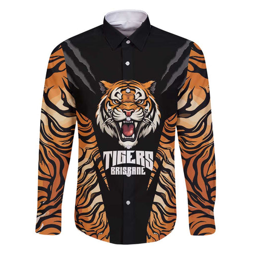 Brisbane Rugby Custom Family Matching Short Sleeve Bodycon Dress and Hawaiian Shirt Go Tigers Skin Pattern - Aussie Hoodie