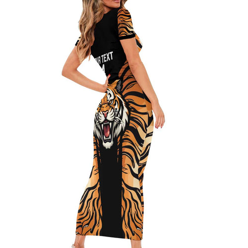 Brisbane Rugby Custom Family Matching Short Sleeve Bodycon Dress and Hawaiian Shirt Go Tigers Skin Pattern - Aussie Hoodie