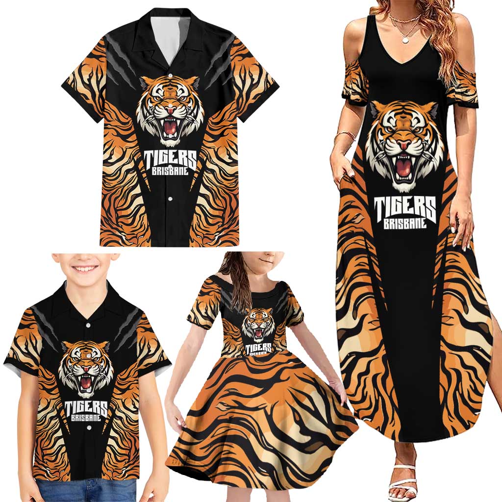 Brisbane Rugby Custom Family Matching Summer Maxi Dress and Hawaiian Shirt Go Tigers Skin Pattern - Aussie Hoodie