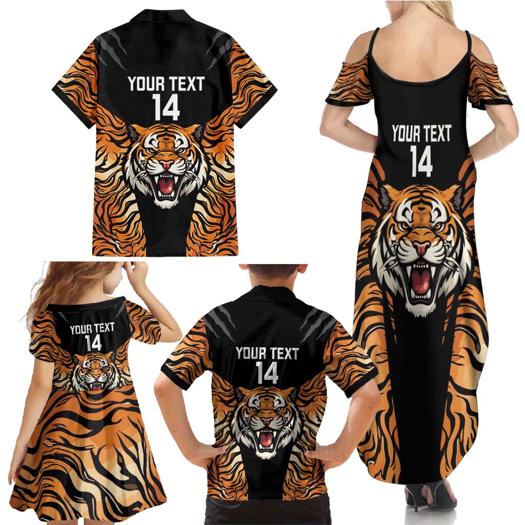 Brisbane Rugby Custom Family Matching Summer Maxi Dress and Hawaiian Shirt Go Tigers Skin Pattern - Aussie Hoodie