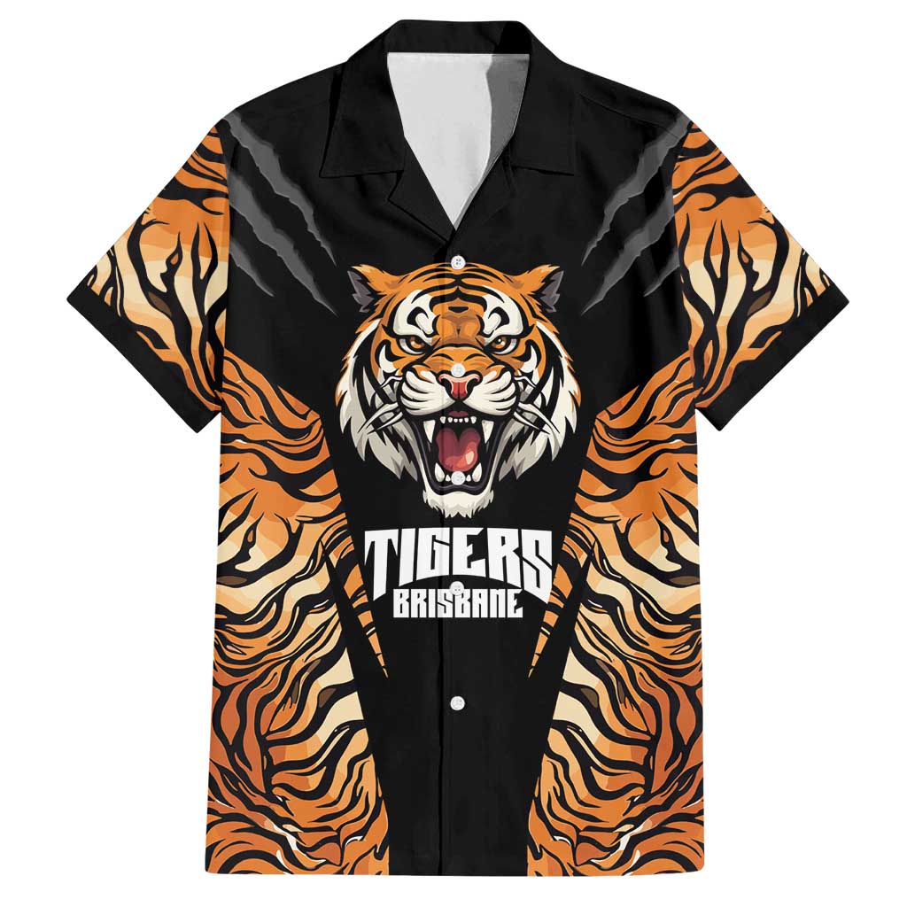 Brisbane Rugby Custom Family Matching Summer Maxi Dress and Hawaiian Shirt Go Tigers Skin Pattern - Aussie Hoodie