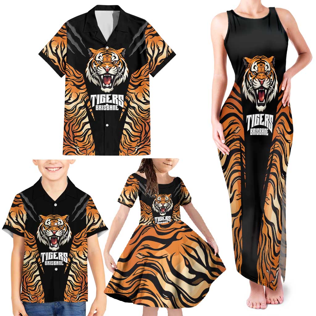 Brisbane Rugby Custom Family Matching Tank Maxi Dress and Hawaiian Shirt Go Tigers Skin Pattern - Aussie Hoodie
