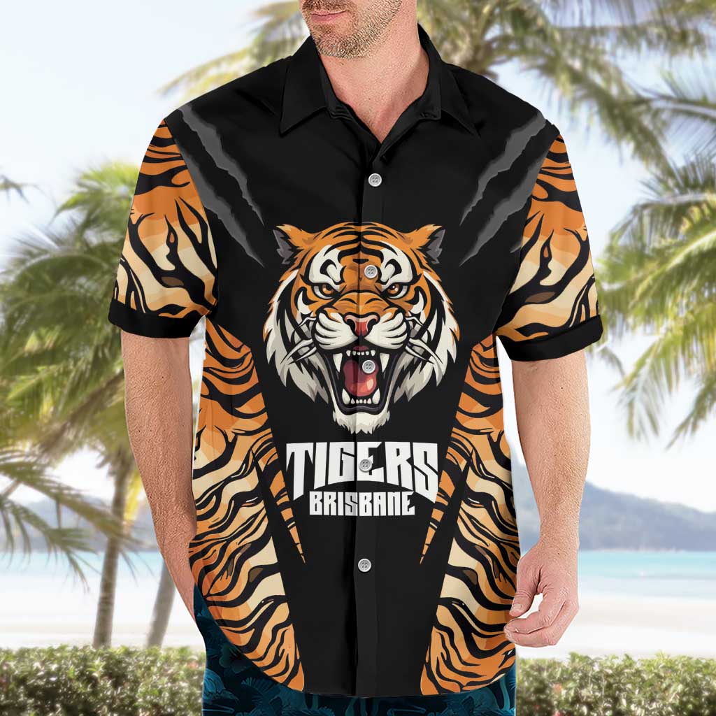 Brisbane Rugby Custom Hawaiian Shirt Go Tigers Skin Pattern - Aussie Hoodie