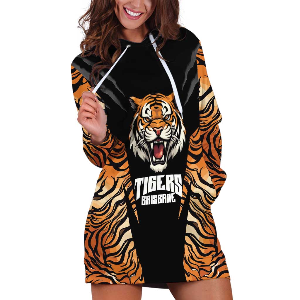 Brisbane Rugby Custom Hoodie Dress Go Tigers Skin Pattern - Aussie Hoodie