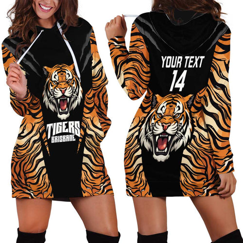 Brisbane Rugby Custom Hoodie Dress Go Tigers Skin Pattern - Aussie Hoodie