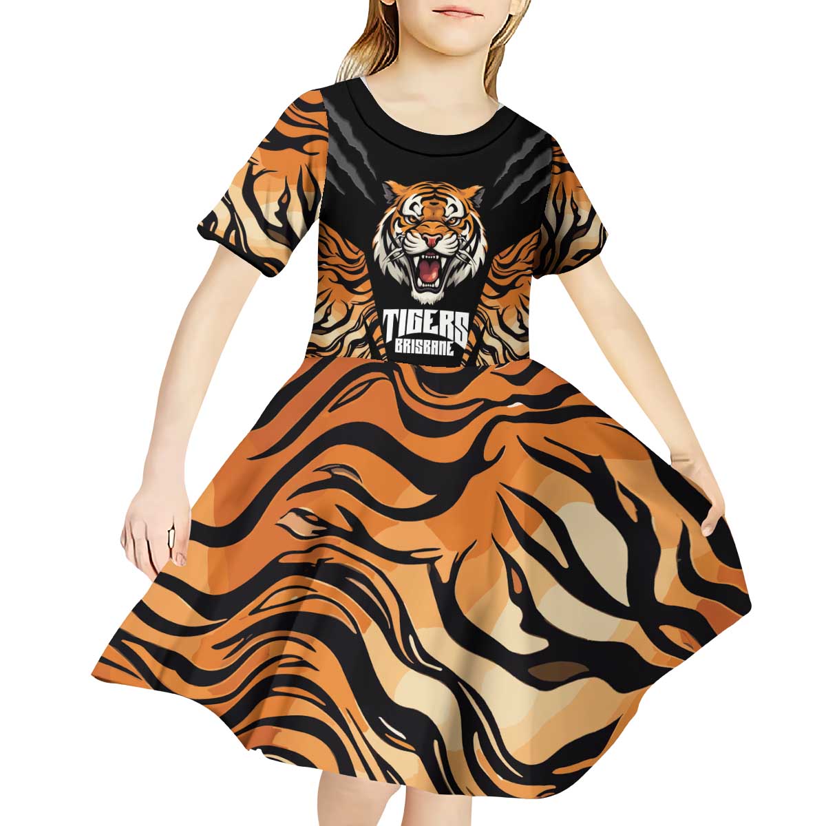 Brisbane Rugby Custom Kid Short Sleeve Dress Go Tigers Skin Pattern - Aussie Hoodie