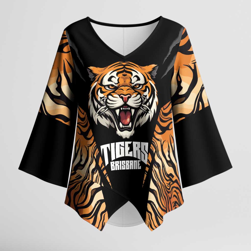 Brisbane Rugby Custom Kimono Sleeve Blouse Go Tigers Skin Pattern - Aussie Hoodie
