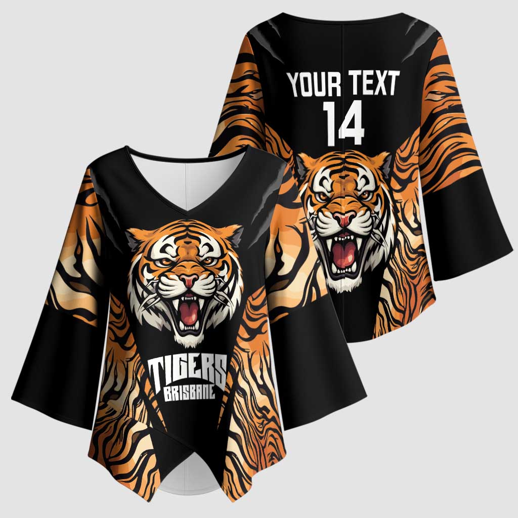 Brisbane Rugby Custom Kimono Sleeve Blouse Go Tigers Skin Pattern - Aussie Hoodie