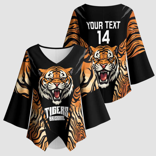 Brisbane Rugby Custom Kimono Sleeve Blouse Go Tigers Skin Pattern - Aussie Hoodie