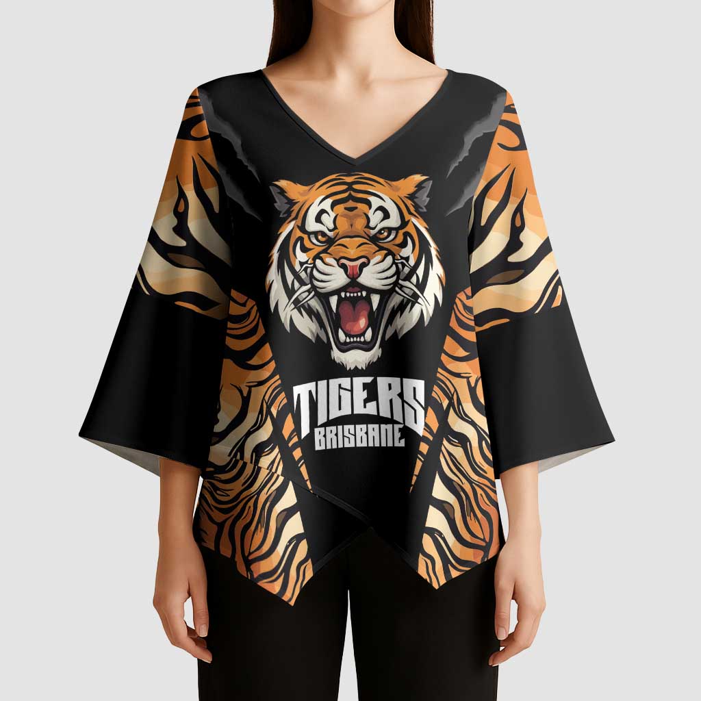 Brisbane Rugby Custom Kimono Sleeve Blouse Go Tigers Skin Pattern - Aussie Hoodie