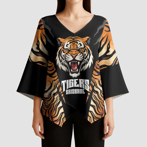 Brisbane Rugby Custom Kimono Sleeve Blouse Go Tigers Skin Pattern - Aussie Hoodie
