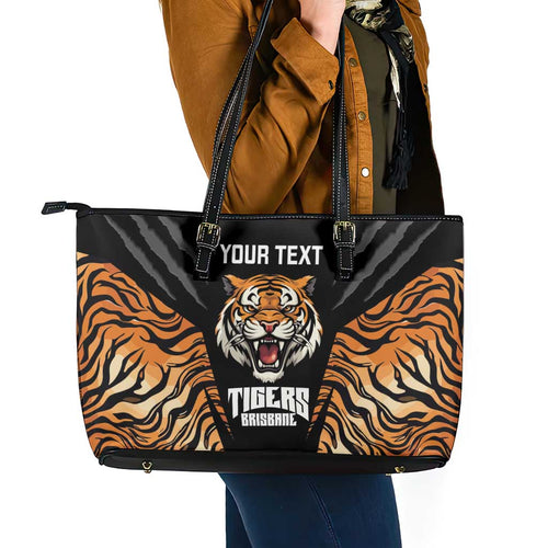 Brisbane Rugby Custom Leather Tote Bag Go Tigers Skin Pattern - Aussie Hoodie