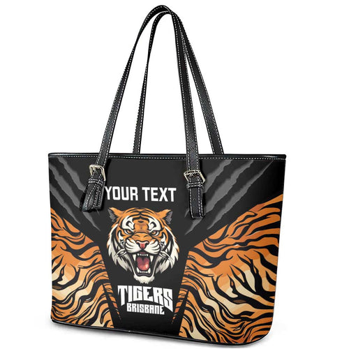 Brisbane Rugby Custom Leather Tote Bag Go Tigers Skin Pattern - Aussie Hoodie