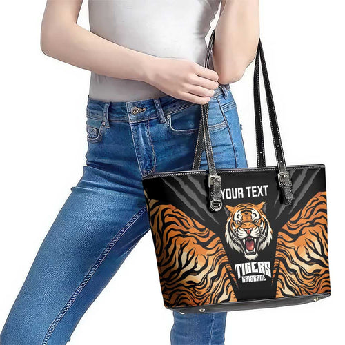 Brisbane Rugby Custom Leather Tote Bag Go Tigers Skin Pattern - Aussie Hoodie
