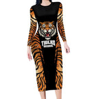 Brisbane Rugby Custom Long Sleeve Bodycon Dress Go Tigers Skin Pattern - Aussie Hoodie