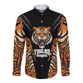 Brisbane Rugby Custom Long Sleeve Button Shirt Go Tigers Skin Pattern - Aussie Hoodie