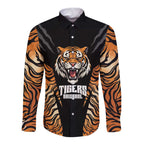 Brisbane Rugby Custom Long Sleeve Button Shirt Go Tigers Skin Pattern - Aussie Hoodie