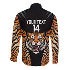 Brisbane Rugby Custom Long Sleeve Button Shirt Go Tigers Skin Pattern - Aussie Hoodie
