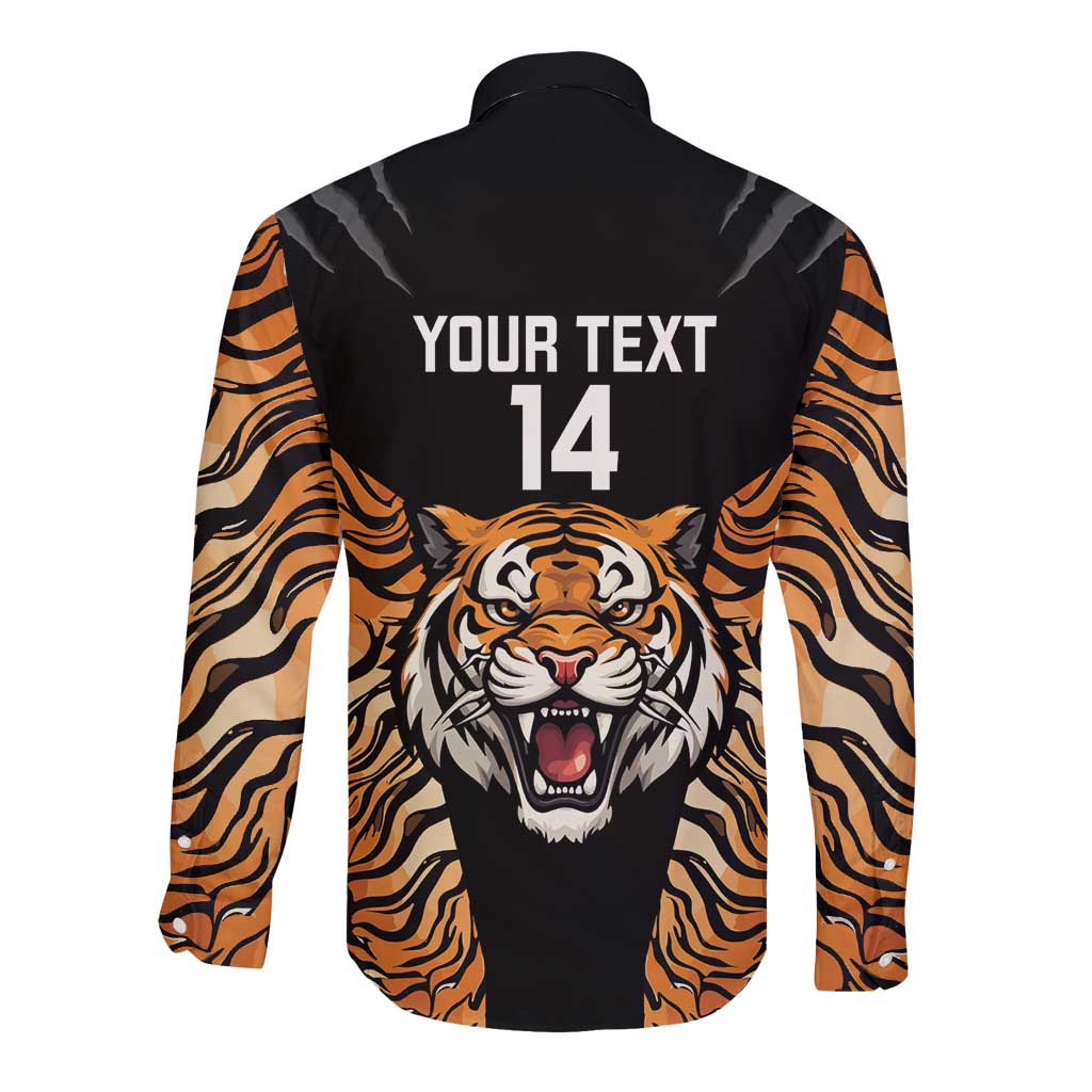 Brisbane Rugby Custom Long Sleeve Button Shirt Go Tigers Skin Pattern - Aussie Hoodie