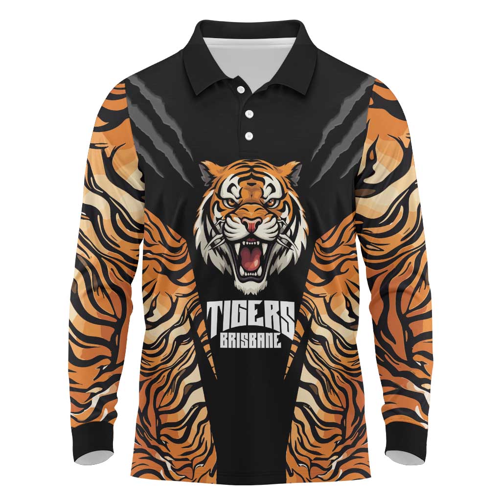 Brisbane Rugby Custom Long Sleeve Polo Shirt Go Tigers Skin Pattern - Aussie Hoodie