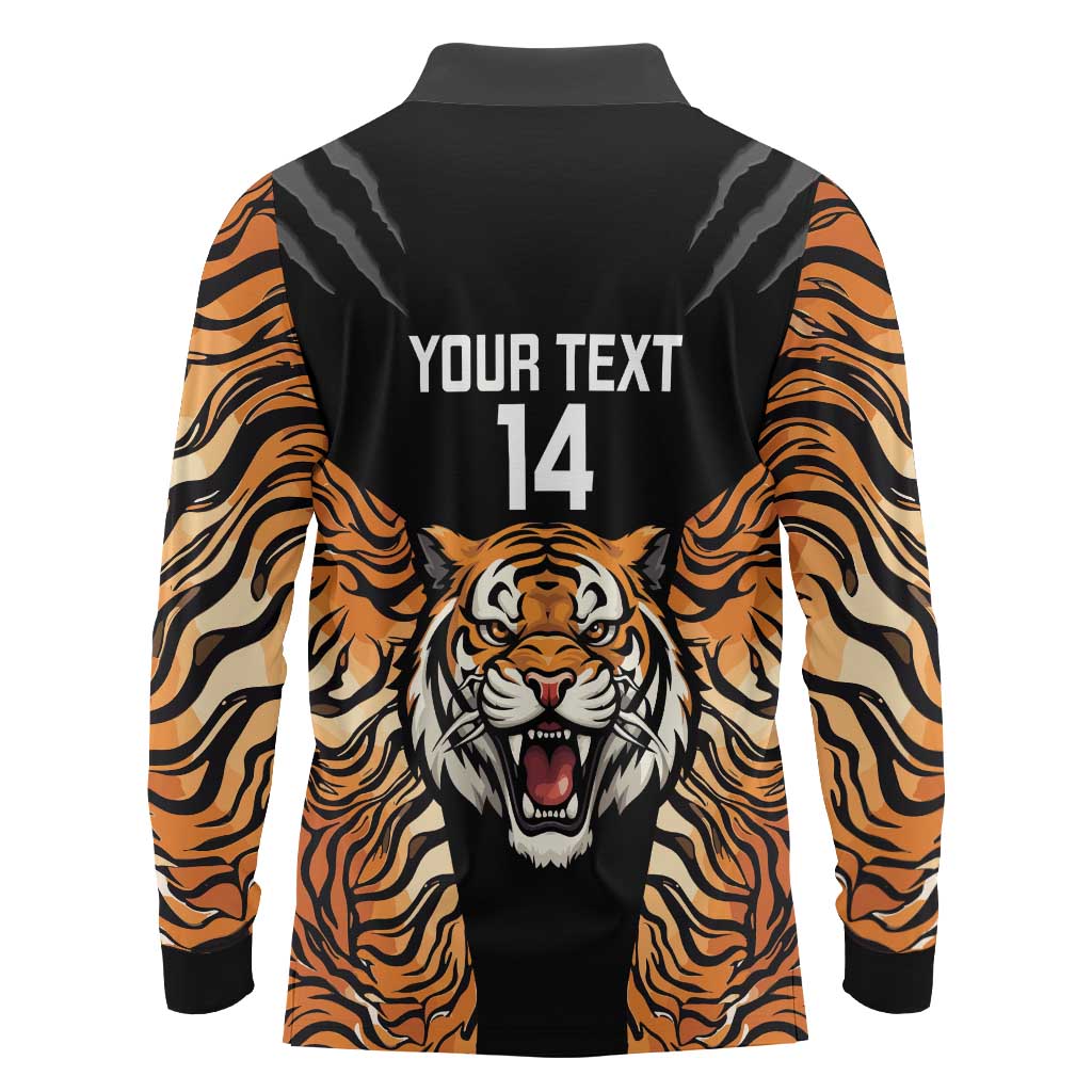 Brisbane Rugby Custom Long Sleeve Polo Shirt Go Tigers Skin Pattern - Aussie Hoodie