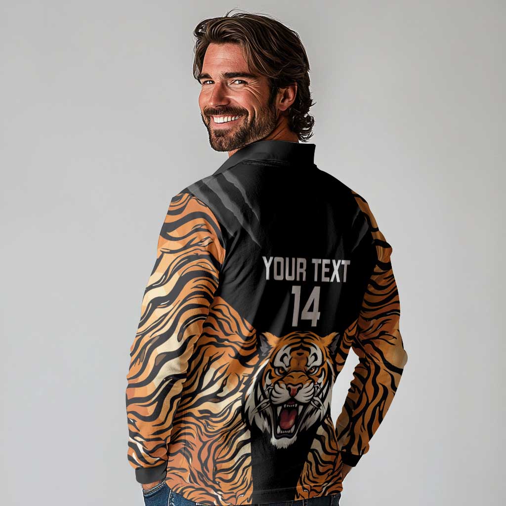 Brisbane Rugby Custom Long Sleeve Polo Shirt Go Tigers Skin Pattern - Aussie Hoodie