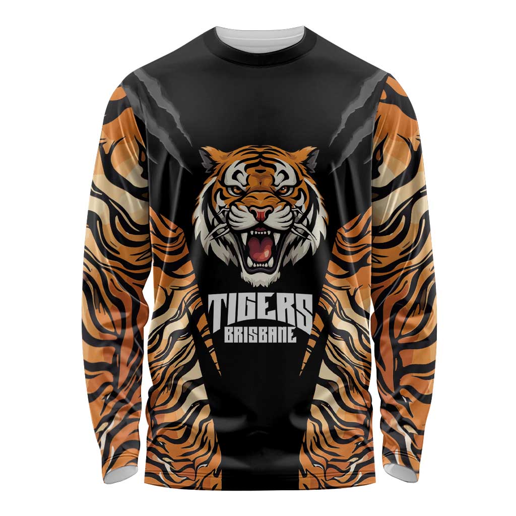 Brisbane Rugby Custom Long Sleeve Shirt Go Tigers Skin Pattern - Aussie Hoodie