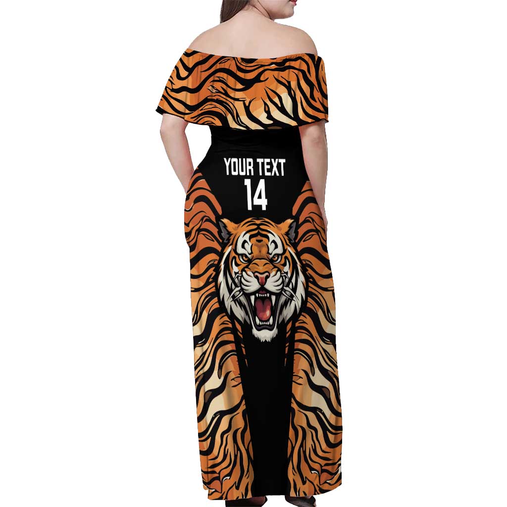Brisbane Rugby Custom Off Shoulder Maxi Dress Go Tigers Skin Pattern - Aussie Hoodie