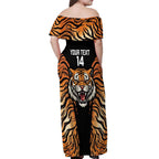 Brisbane Rugby Custom Off Shoulder Maxi Dress Go Tigers Skin Pattern - Aussie Hoodie