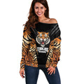 Brisbane Rugby Custom Off Shoulder Sweater Go Tigers Skin Pattern - Aussie Hoodie