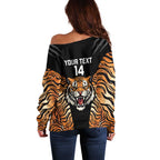 Brisbane Rugby Custom Off Shoulder Sweater Go Tigers Skin Pattern - Aussie Hoodie