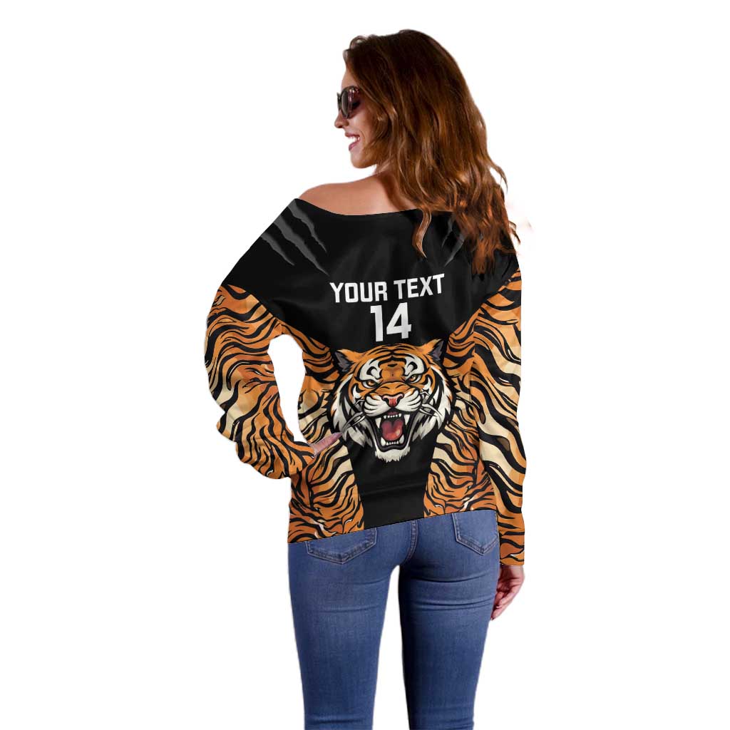 Brisbane Rugby Custom Off Shoulder Sweater Go Tigers Skin Pattern - Aussie Hoodie